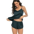 thumbnail image 2 of Women Ladies Sexy Silk Pajamas Sleepwear Set V neck Camisole & Shorts with Elastic Waist Adjustable Straps Lingerie Satin Nightwear, 2 of 8