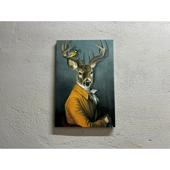 Deer in Suit, Wall Decor, Large Wall Art, Canvas Home Decor, Abstract Deer Canvas Print, Animal Kingdom Canvas, Animal Canvas Art, Canvas Wall Decor - Rolled Canvas