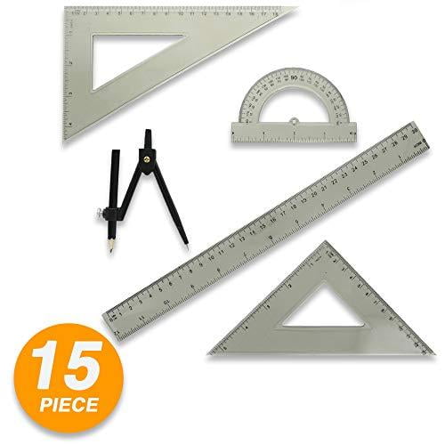 2PK 4 Pieces Math Geometry Tool Triangle Protractor w/ Pencil Compass