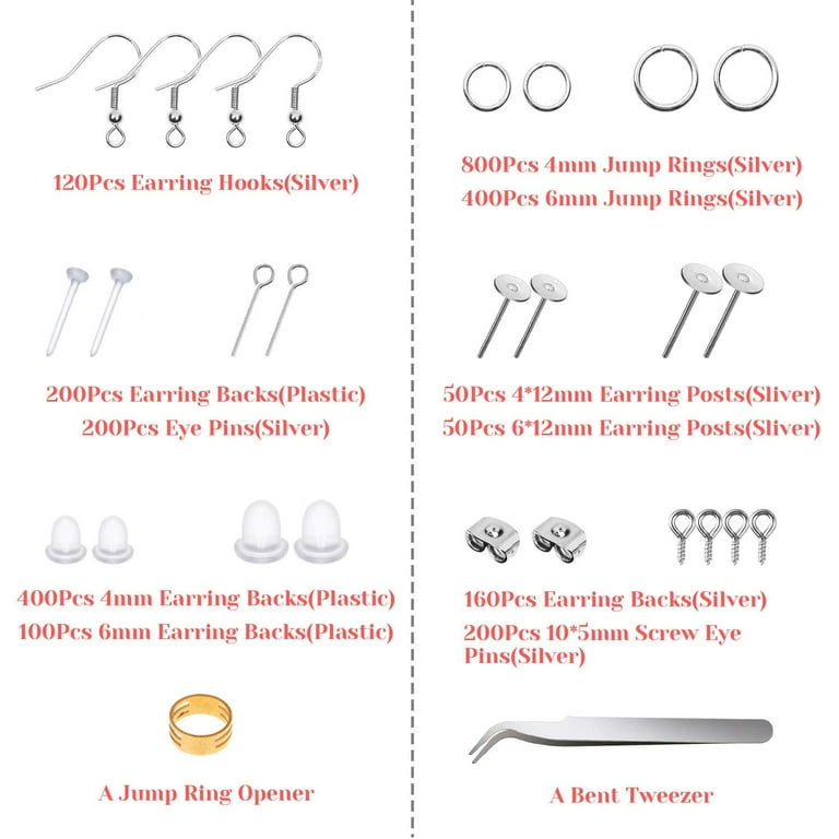 Hypoallergenic Earring Making Kit Modacraft 2000pcs Earring Making Supplies Kit with Hypoallergenic Earring Hooks Earring Findings Earring Backs Earri