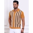thumbnail image 4 of DARING DIVA Men's Striped Short Sleeves Button Down Jacquard Polo Shirts 2XL Dark Yellow, 4 of 7