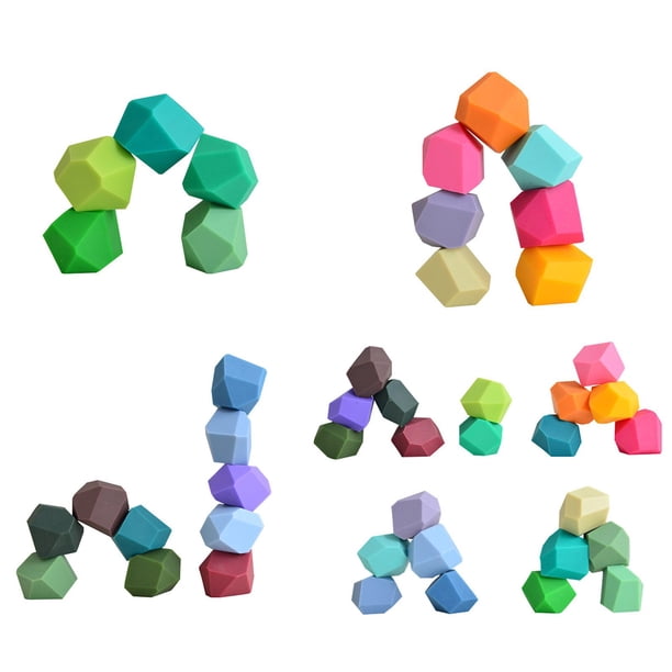 Balancing Stacked Stones Rainbow Set Coloured Gems Wooden Rocks Wooden Stones Baby Building Block Montessori Toys For Child heqiyong LED