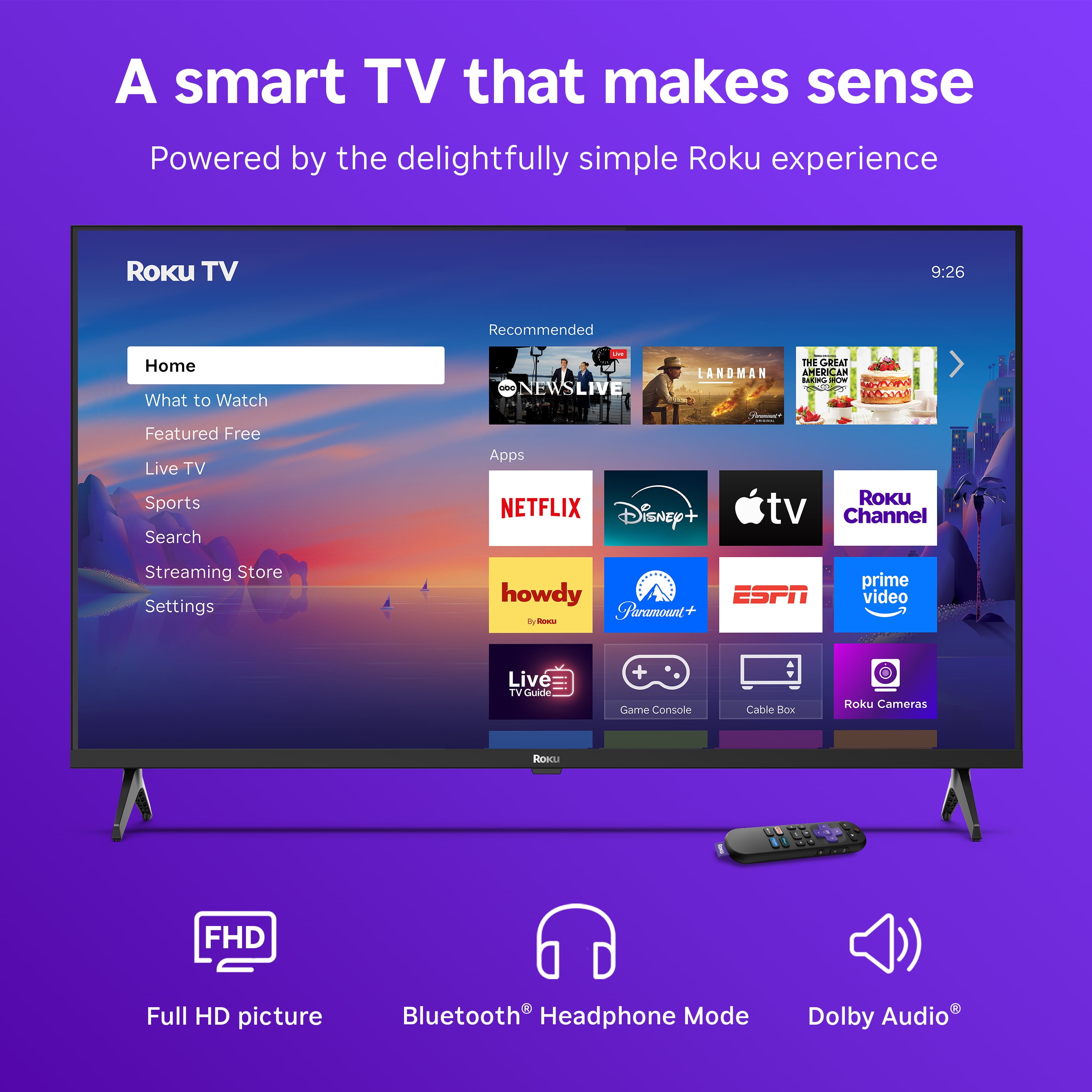 Roku Smart TV – 32-Inch Select Series, 1080p Full HD TV – Roku TV with Voice Remote