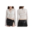 thumbnail image 2 of Raccmtaty Women's Spring Summer Short Tops White Long Sleeve V Neck Sheer Lace Floral Blouse, 2 of 8