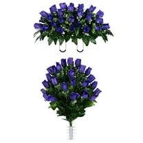 Sympathy Silks Artificial Cemetery Flowers Purple Rose Buds Bouquet & Saddle