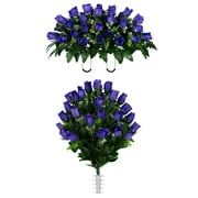 Sympathy Silks Artificial Cemetery Flowers Purple Rose Buds Bouquet & Saddle
