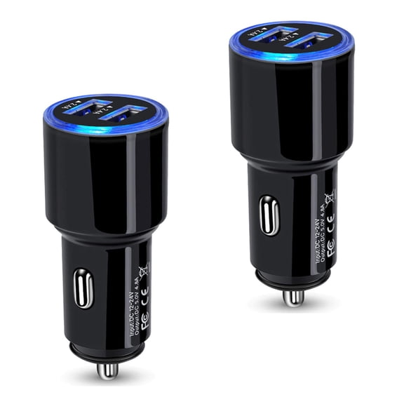 LujingZ USB Car Charger 2Pack 4.8A Fast Charging Dual Port USB Cigarette Lighter Adapter Compatible with iPhone 15 14 13 12 11 Pro Max SE XR X 8 7 6 iPad Samsung Galaxy S23 S22 S21 S20 S10 S9 S8 S7 A
