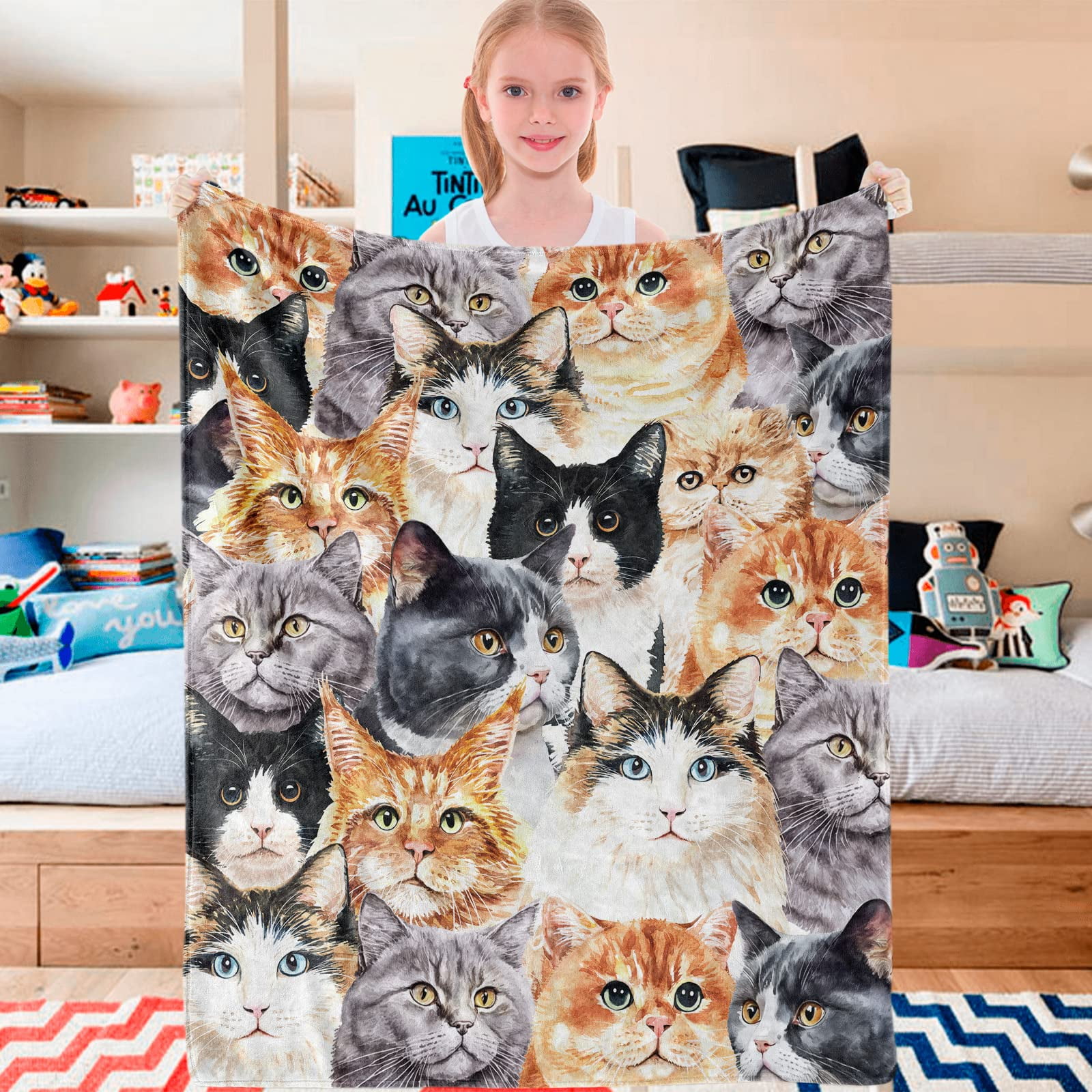 Kainsy Cat Blankets for Cat Lovers Cute Cat Throw Blanket for Teen Girls Watercolor Cat Print Blankets Gifts for Kids Flannel Fleece Blankets Plush Lightweight Blanket All Season Couch Sofa 30 x40 Wal...
