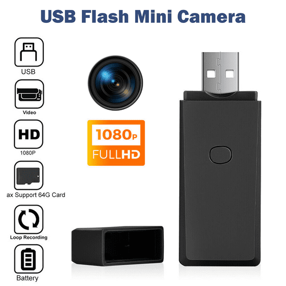 Mini Body Cam (64GB USB Flash Drive Style) – 1080P Security Video, Rechargeable Portable Surveillance Camera