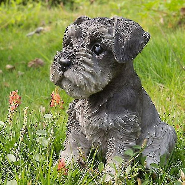 Estatua de cachorro Schnauzer sentado, escultura de resina para césped, decoración de jardín súper bonita Hy