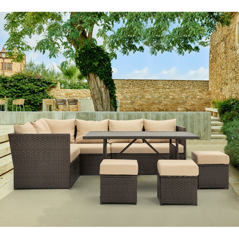 Danrelax 7-Piece Outdoor Conversation Set, Brown PE Rattan Wicker