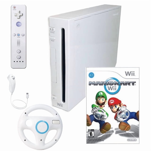 Restored Nintendo Wii Console Wii Game System White with Mario Kart and Wheel (Refurbished)