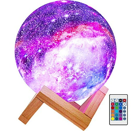

BRIGHTWORLD Moon Lamp Kids Night Light Galaxy Lamp 5.9 inch 16 Colors LED 3D Star Moon Light with Wood Stand Remote & Touch Control USB Rechargeable Gift for Baby Girls Boys Birthday