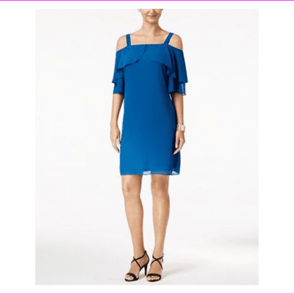 Thalia Sodi Cold-Shoulder Shift Dress in Nocturnal Blue, Large
