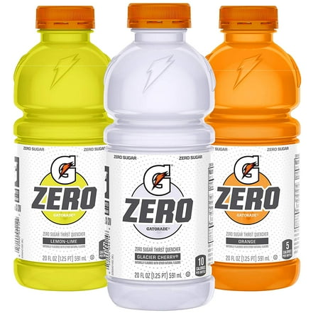 Gatorade G Zero Sugar 3 Flavor Variety Pack Thirst Quencher Sports Drink 20 oz, 12 Pack Bottles