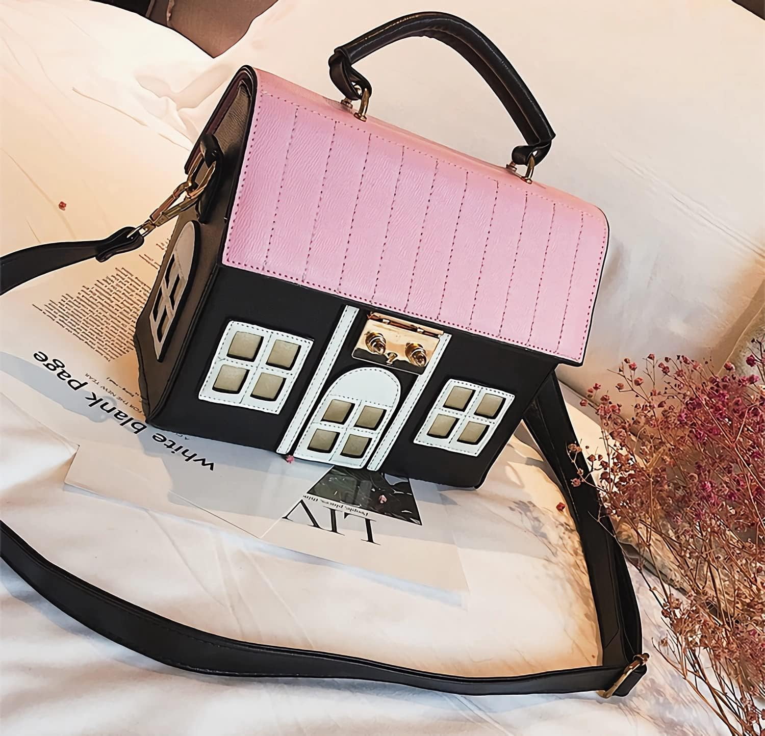 House Shaped Unique Novelty Purse for Women Mini Funny Weird Shoulder Crossbody Bag Handbag Clutch PU Leather