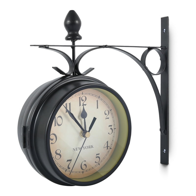 Details about    Double Sided Garden Outdoor Wall Clock,Metal Hanging Wall Mount Black 