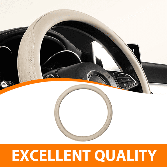 PU Leather Car Steering Wheel Cover, Non-Slip Car Wheel Cover Protector Breathable Microfiber Leather 38CM Universal Fit for Most Cars(Beige)