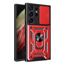 For Samsung Galaxy S25 Ultra Case with Sliding Camera Lens Cover and Ring Kickstand Heavy Duty Military Grade Rugged Protection Shockproof Back Phone Cover for Samsung Galaxy S25 Ultra, Red