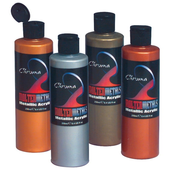 Chroma Molten Metal Acrylic Paint Set,, Assorted Metallic Colors, 8 Ounce, Set of 4