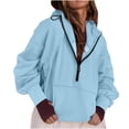 thumbnail image 2 of 2025 New Fashion Plus Size European And American Women's Solid Color Loose Long Sleeved V-neck Sweatshirt Long Sleeved V-neck Top/shirt, 2 of 9