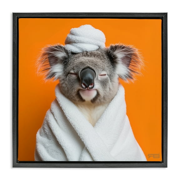 Stupell Industries Relaxed Bathtime Koala Bath & Laundry Painting Black Floater Framed Canvas Art Print Wall Art, 18 x 18