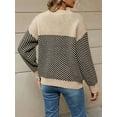 thumbnail image 4 of Cable Knit Striped Sweater for Women Crew Neck Oversized Long Sleeve Pullover Fall Winter Sweater Khaki L, 4 of 9