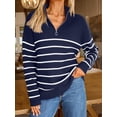 thumbnail image 2 of Women's Quarter Zip Striped Oversized Sweater 2025 Mock Turtleneck Fall Fashion Outfit, 2 of 12