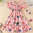 thumbnail image 2 of EnJoCho Girls Summer Short Sleeve Bubble Sleeve Butterfly Print Dress Casual Long Dresses Baby Kids Casual Dresses Cute Girl Party Wear Clothes, 2 of 4