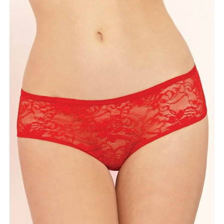 Women s Seven  til Midnight STM9294 Open Crotch Ruffle Back Lace Boyshort Panty (Red M)