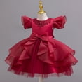 thumbnail image 2 of Lace Flower Sleeveless Gown Dress with Bow Decoration for Girls, Kids Wedding Bridesmaid Pageant Party Formal Long Gown Princess Tulle Floral Embroidery Girl Birthday Party Dresses - 2-10T, 2 of 7