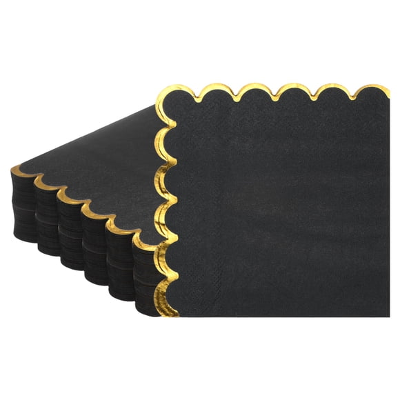 Uxcell 100Pack Gold Foil Scalloped Cocktail Paper Napkins for Parties and Events[Black]