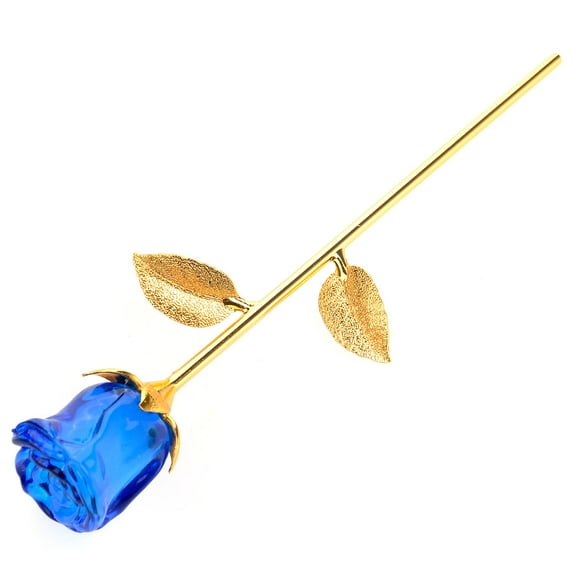 GOOHOCHY Romantic Long Stem Crystal Rose Flower Valentine Gift Wedding Favor - Size L (Blue)