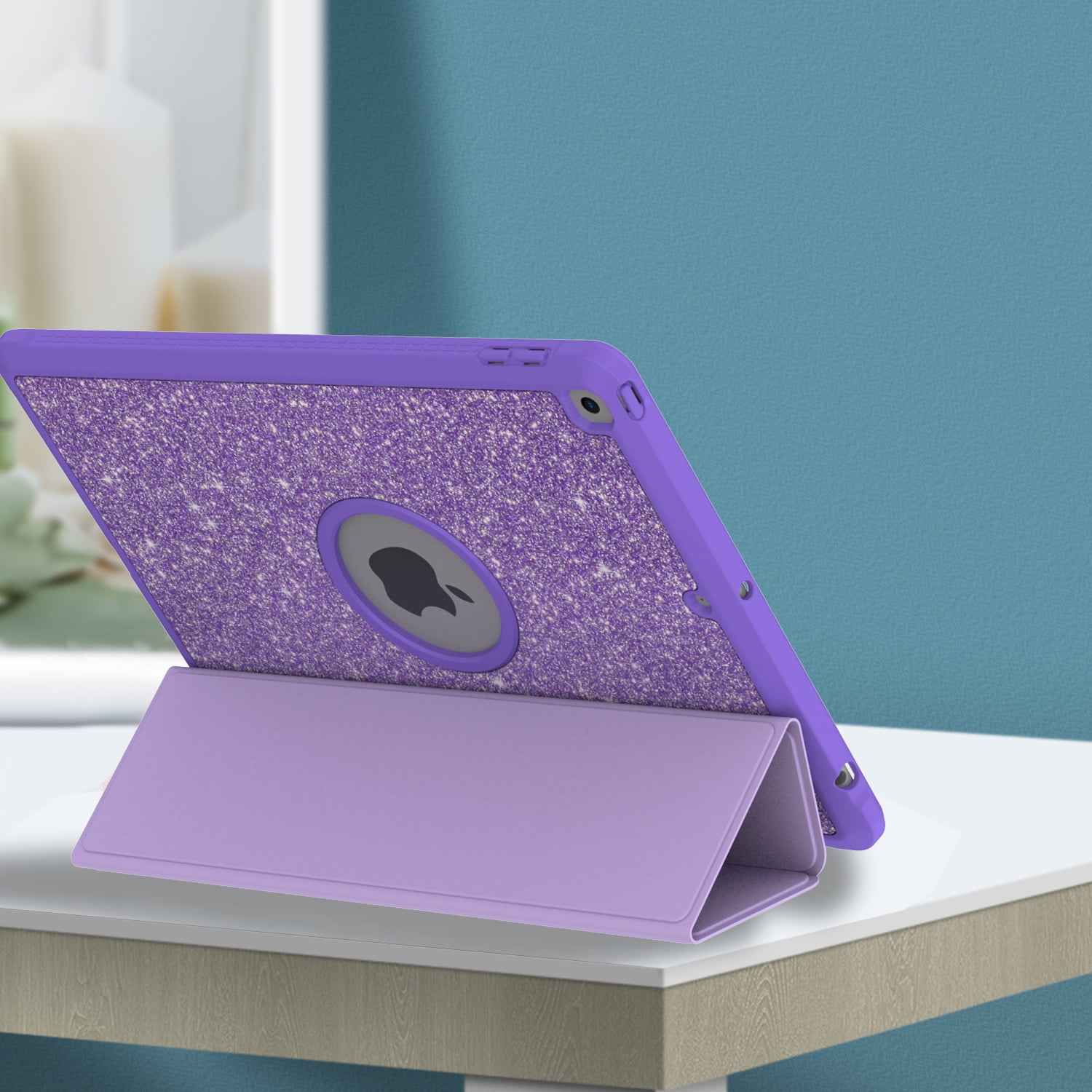 Allytech iPad Case 9th 8th 7th Generation, iPad 10.2 Case 2021/2020/2019, Trifold Stand Bling Glitter Sparkly Shockproof Protective Case Cover Shell for Apple iPa 10.2-inch 9th 8th 7th Gen Lightpurple