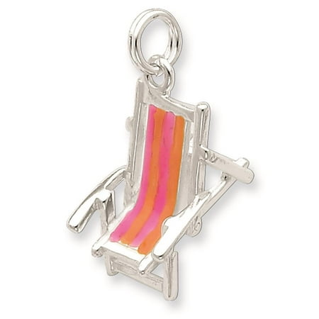 925 Sterling Silver 3-D Enamel Beach Chair w/ Spring Ring Solid Charm Pendant