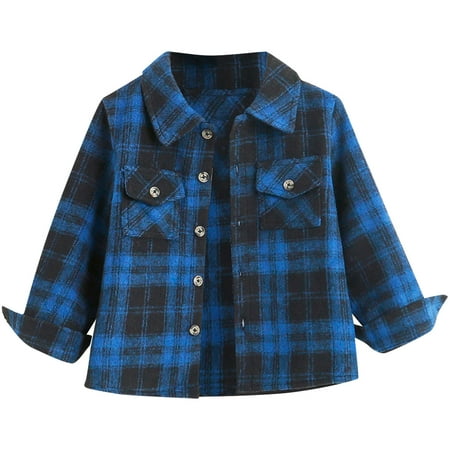 

ASEIDFNSA Boys Shirts Large Charcoal Kids Toddler Flannel Shirt Jacket Plaid Long Sleeve Lapel Button Shacket Baby Boys Girls Pockets Shirt Top Coat Outwear
