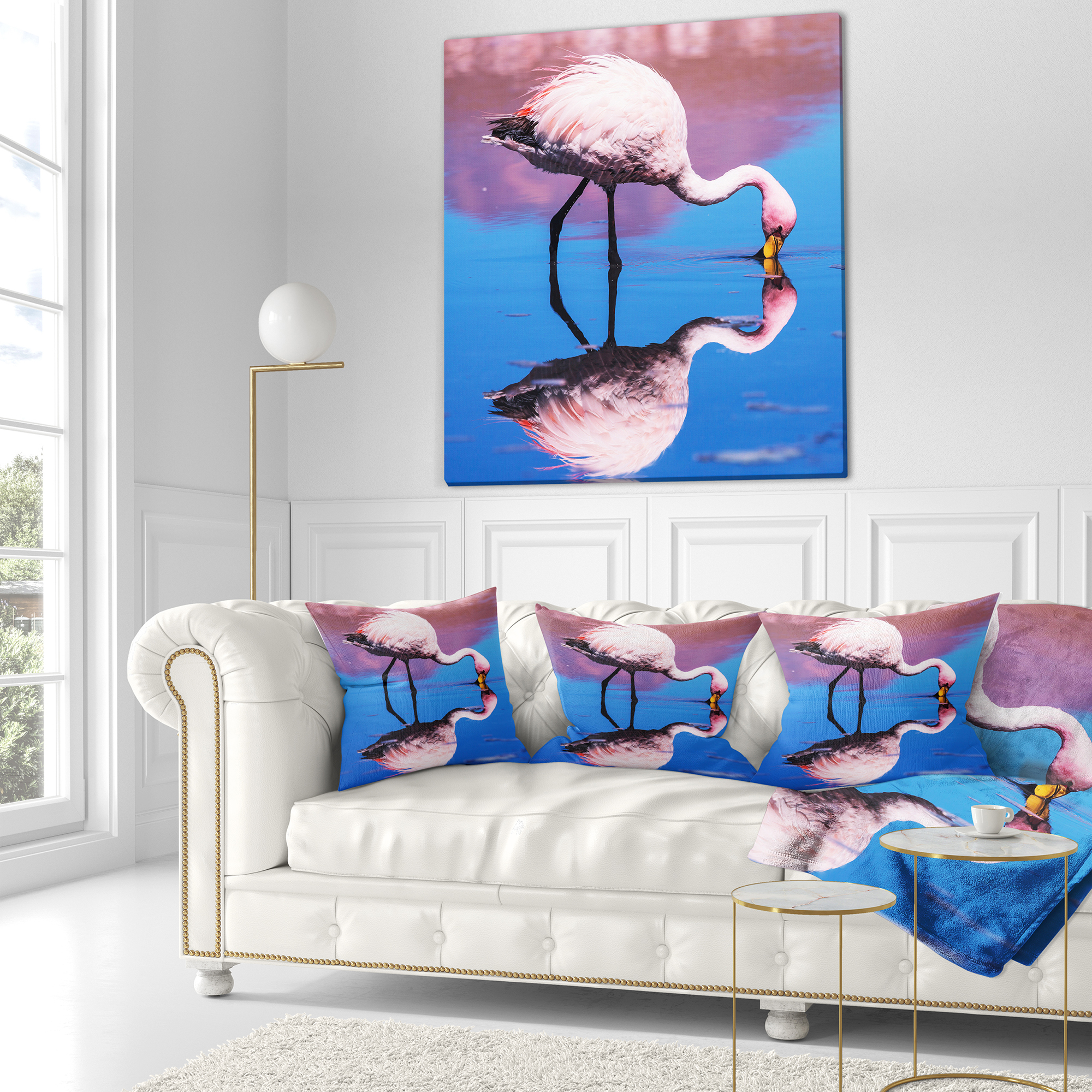 Designart Beautiful Food Seeking Flamingo - African Throw Pillow - 18x18