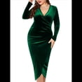 thumbnail image 2 of Vestido Ajustado de Terciopelo de Larga para Mujer, Elegante, Fruncido, Cruzado, con Escote en V Profundo, para Fiesta y Cóctel Verde XL, 2 of 9
