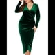 thumbnail image 2 of Vestido Ajustado de Terciopelo de Larga para Mujer, Elegante, Fruncido, Cruzado, con Escote en V Profundo, para Fiesta y Cóctel Verde 4XL, 2 of 9