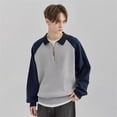 thumbnail image 2 of T-Shirts Contrast Color Half Zipper Knitwear Heavyweight Spring Korean Edition Mens Shirts Grey XL, 2 of 3