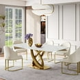 thumbnail image 3 of POVISON-70.87“Modern Luxe Rectangular Dining Table For 4, White Matte Sintered Stone Tabletop, X-Shape Titanium Gold Stainless Steel Base, 3 of 7