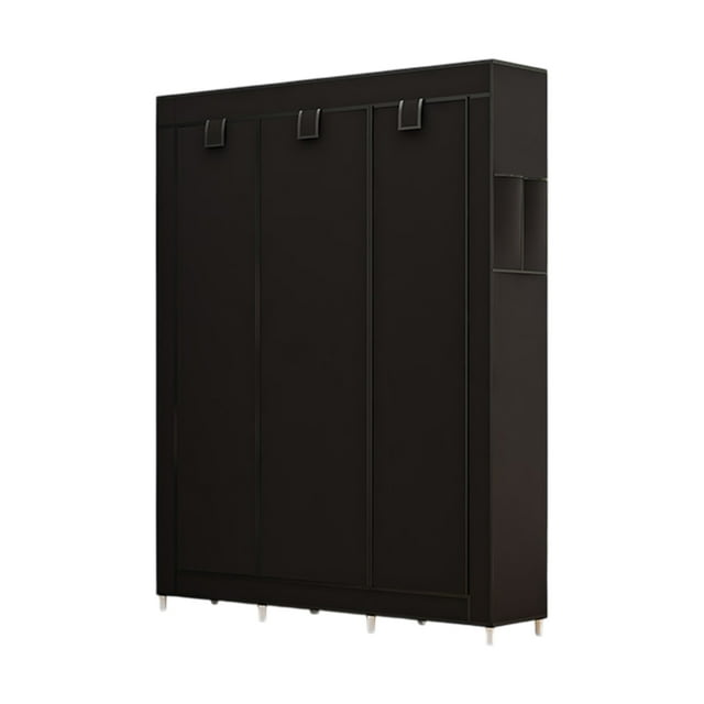 Black Dustproof Closet Wardrobe Multifunctional Fabric Storage Cabinet Assembly Organizer For Home Bedroom Portable Space Saving Storage Solution Easy Setup H-18 Black