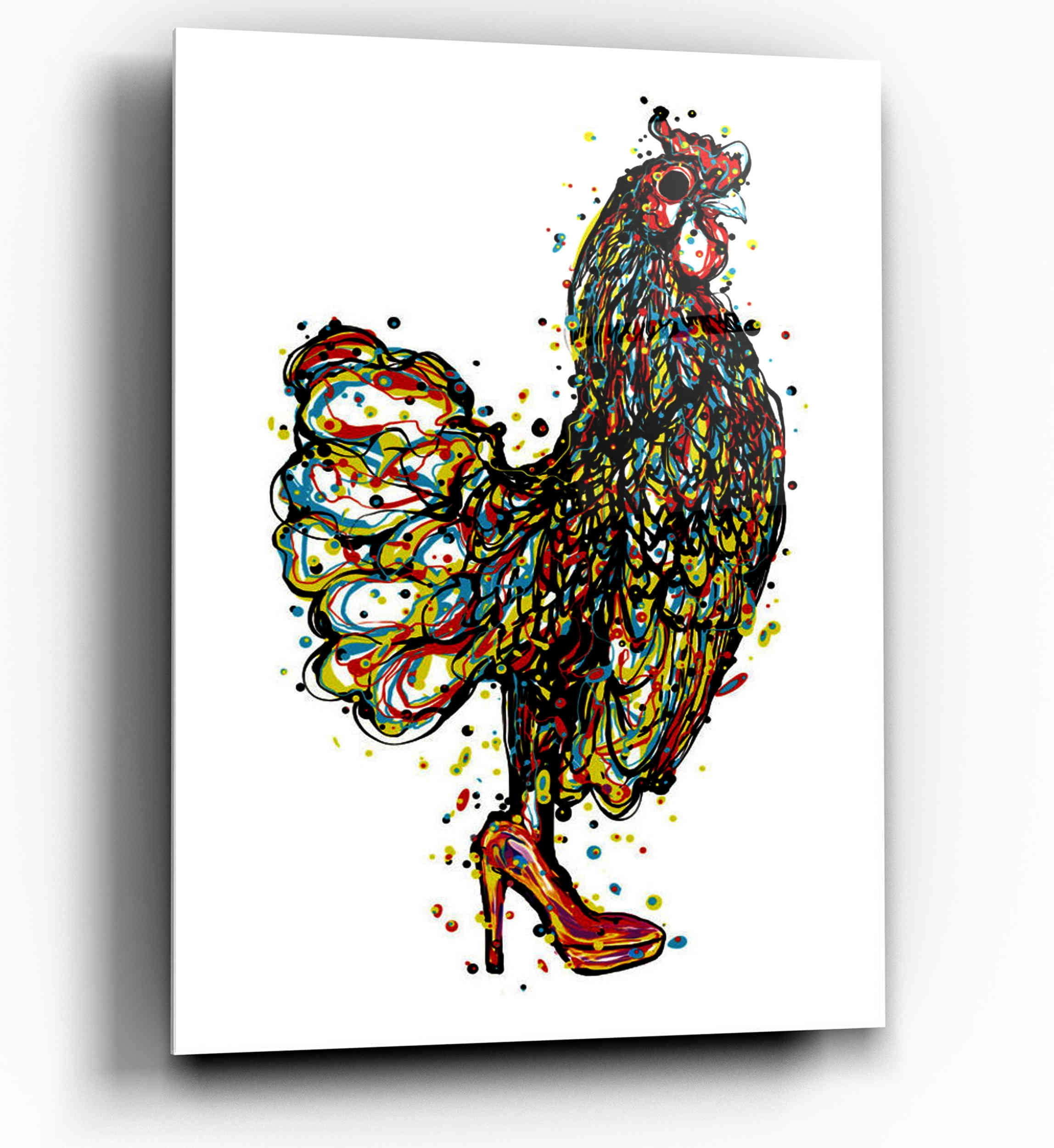 Vivid Multicolor Acrylic Wall Art with Glamorous Chicken, 14" x 20"