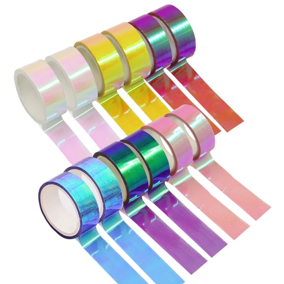 12 Rolls Rainbow Holographic Tape Set Clear, Iridescent Metallic Tape Waterproof Glitter Transparent Decorative Stickers for Crafts DIY Art Scrapbook Wrapping 6-Color