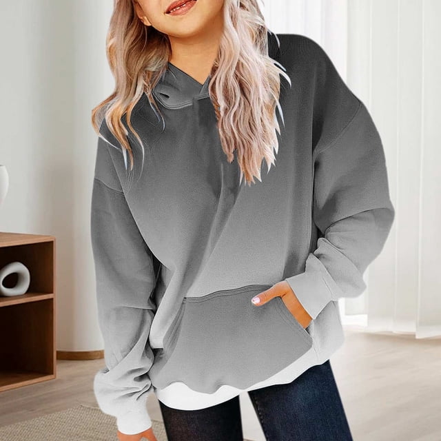 Chandails à Capuchon et Chandails en Molleton pour Filles Adolescentes, Sweat à Capuche Oversize Preppy avec Manches Longues et Design Dégradé, Confortable et Quotidien pour Filles