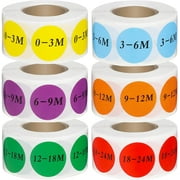 3000 Pieces Baby Size Labels 4/5 Inch Round Self Adhesive Size Stickers for Retail Store Clothing Apparel Baby Clothes, 6 Color (0-3, 3-6, 6-9, 9-12, 12-18, 18-24 Months)