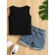 thumbnail image 4 of Conjunto de ropa de verano para bebé niño: camiseta sin mangas con estampado de letras y cuello redondo, y pantalones cortos vaqueros rasgados., 4 of 9