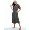 thumbnail image 4 of PinkBeautiM Womens Nightgown Long Loungewear V Neck Lounge Dress Short Sleeve Sleepshirt Full Length Soft Sleepwear with Pockets, 4 of 6