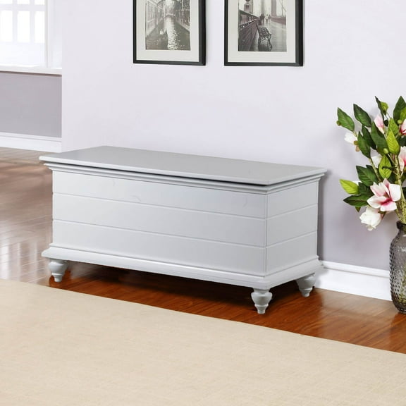 Linon Whitehurst Cedar Lined Storage Chest with Shiplap Siding in White Wood