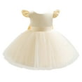 thumbnail image 2 of IDOPIP Infant Baby Girls Wedding Flower Girl Dress Satin Pearls Tulle Tutu Dress Bowknot V Back Pageant Party Princess Birthday Formal Dresses 6-12 Months Champagne, 2 of 6